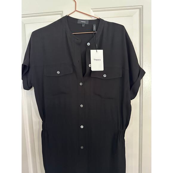 NWT Theory Women's Black Cargo Shirt Silk Jumpsuit Romper Size 4 - Picture 14 of 16